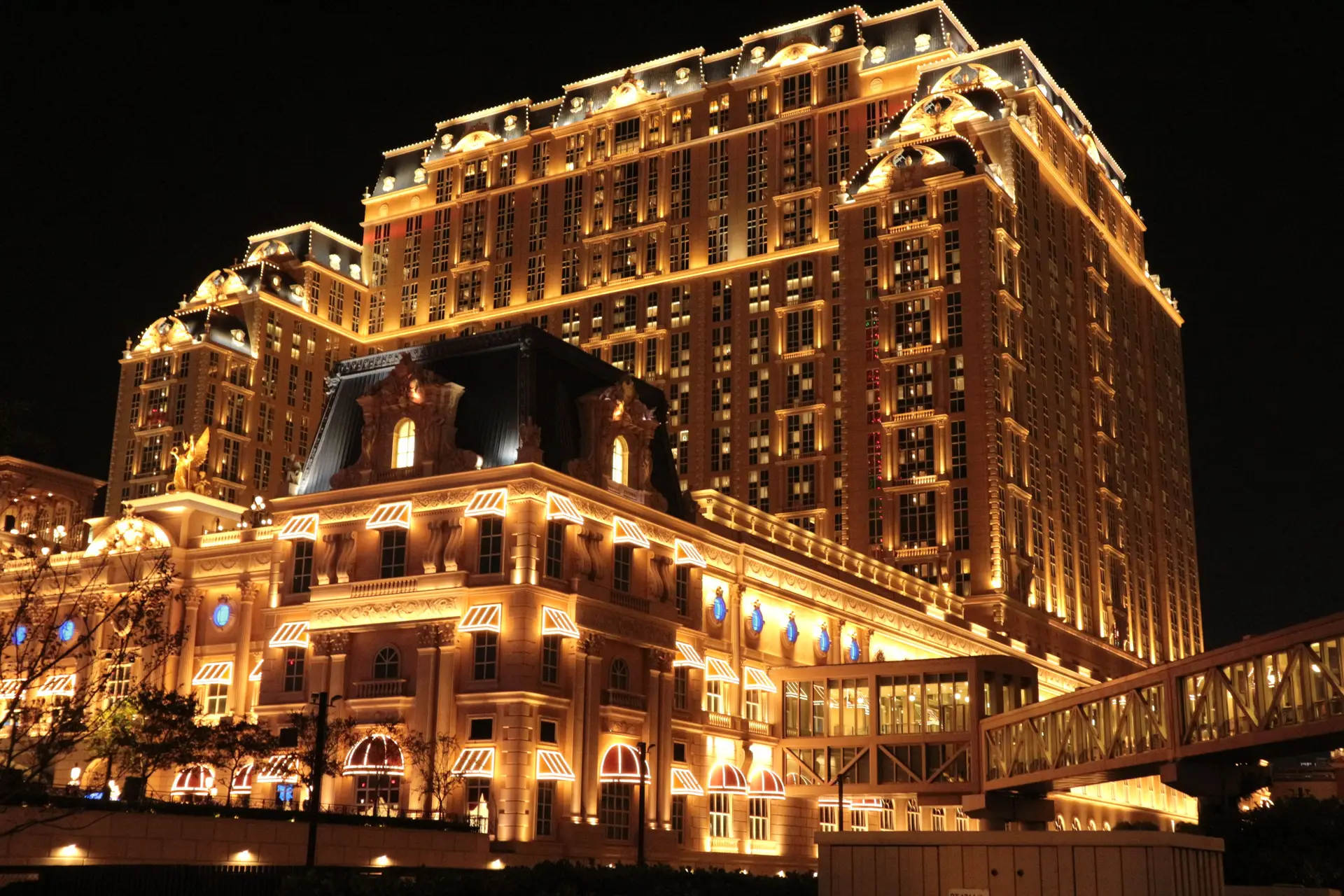 Fenune Grand Hotel illuminated at night